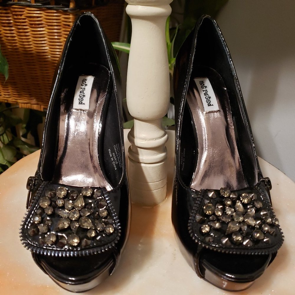 New Not Rated Black Open Toe Platform Heels